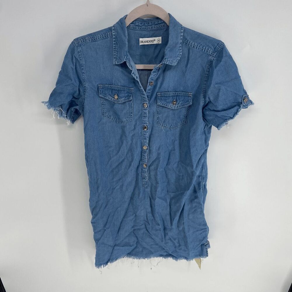 Blank NYC Womens light blue new chambray short sleeve mini shirt dress xsmall